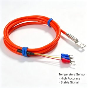 Lug Type PT100 RTD Temperature Sensor, Hole Mount Surface Sensor with Orange Silicone Cable