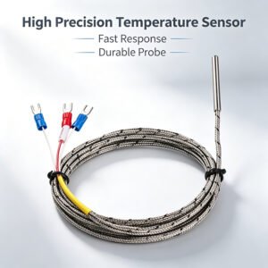 High Temperature PT100 RTD Sensor Probe, Stainless Steel Tube with Glass Fiber Braided Cable